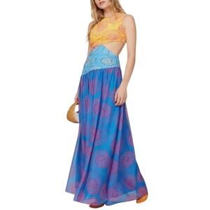 NWT STAUD Ashlyn One Shoulder Cutout Maxi Dress Multicolor Size 0